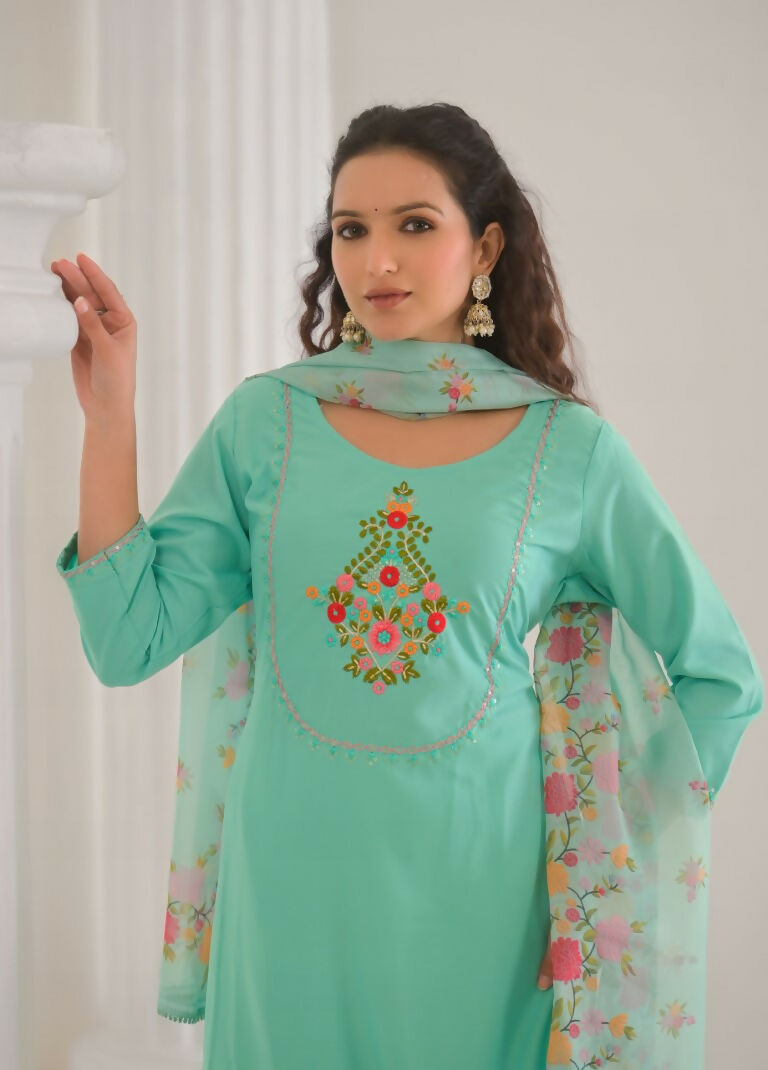 Ethnic Festive Wear Reyon Slub Tile Stitched Suit With Dupatta - Tanisha