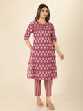Aramya Pink Soft Cotton Floral Print A-line Kurta Set for Women