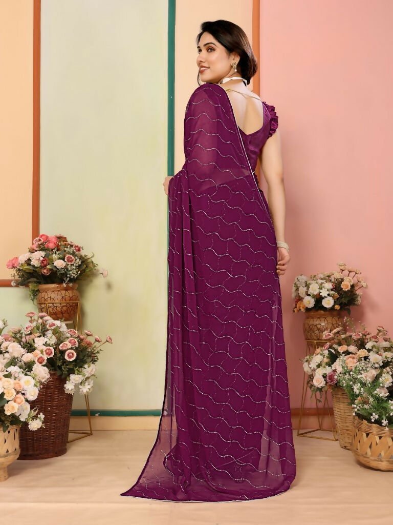 Aafreen Partywear Designer Wine Georgette Fancy Saree