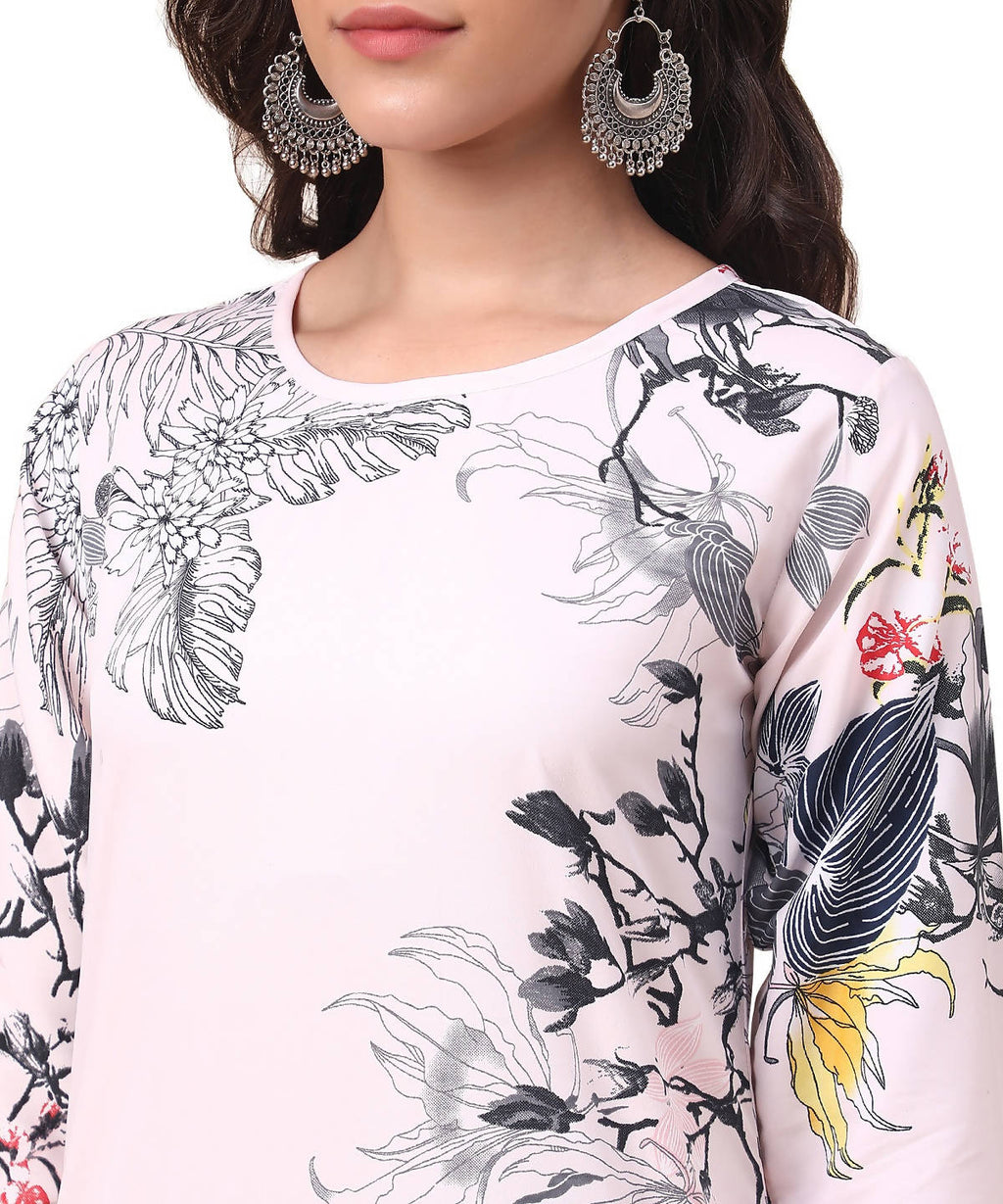 Vamika Cream French Crepe Printed Party Wear/Casual Wear Kurti
