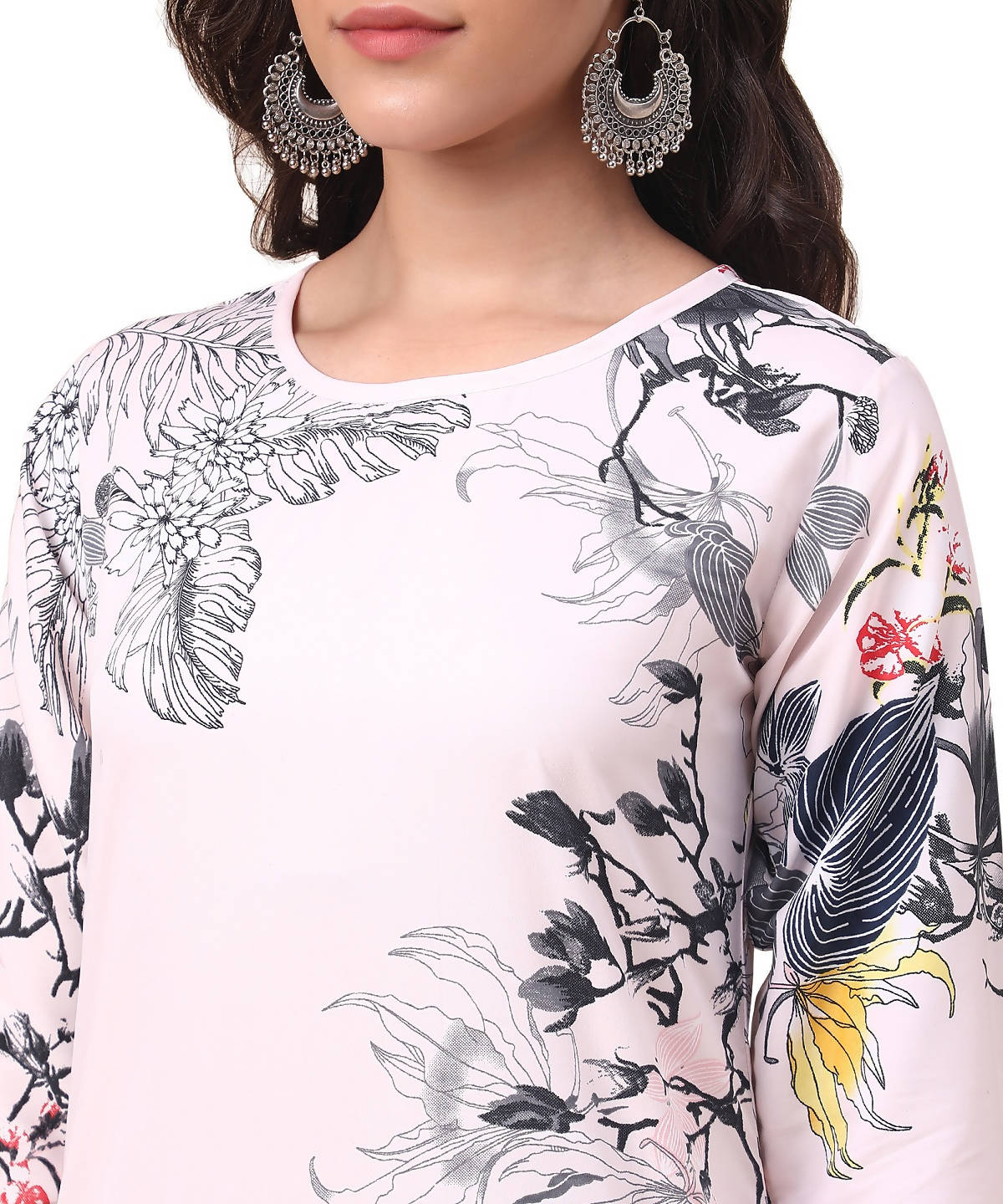 Vamika Cream French Crepe Printed Party Wear/Casual Wear Kurti