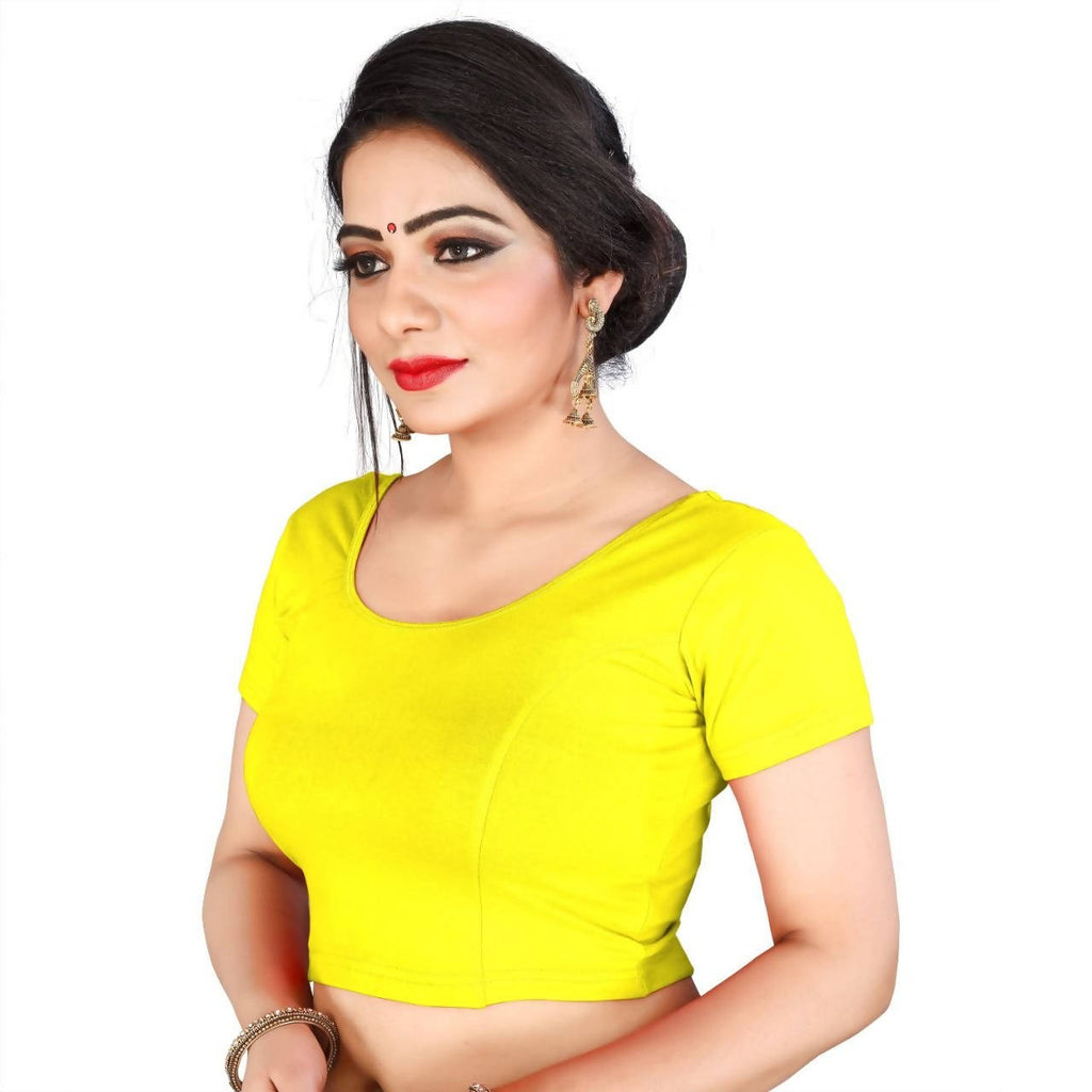 Vamika Yellow Lycra Plain Blouse