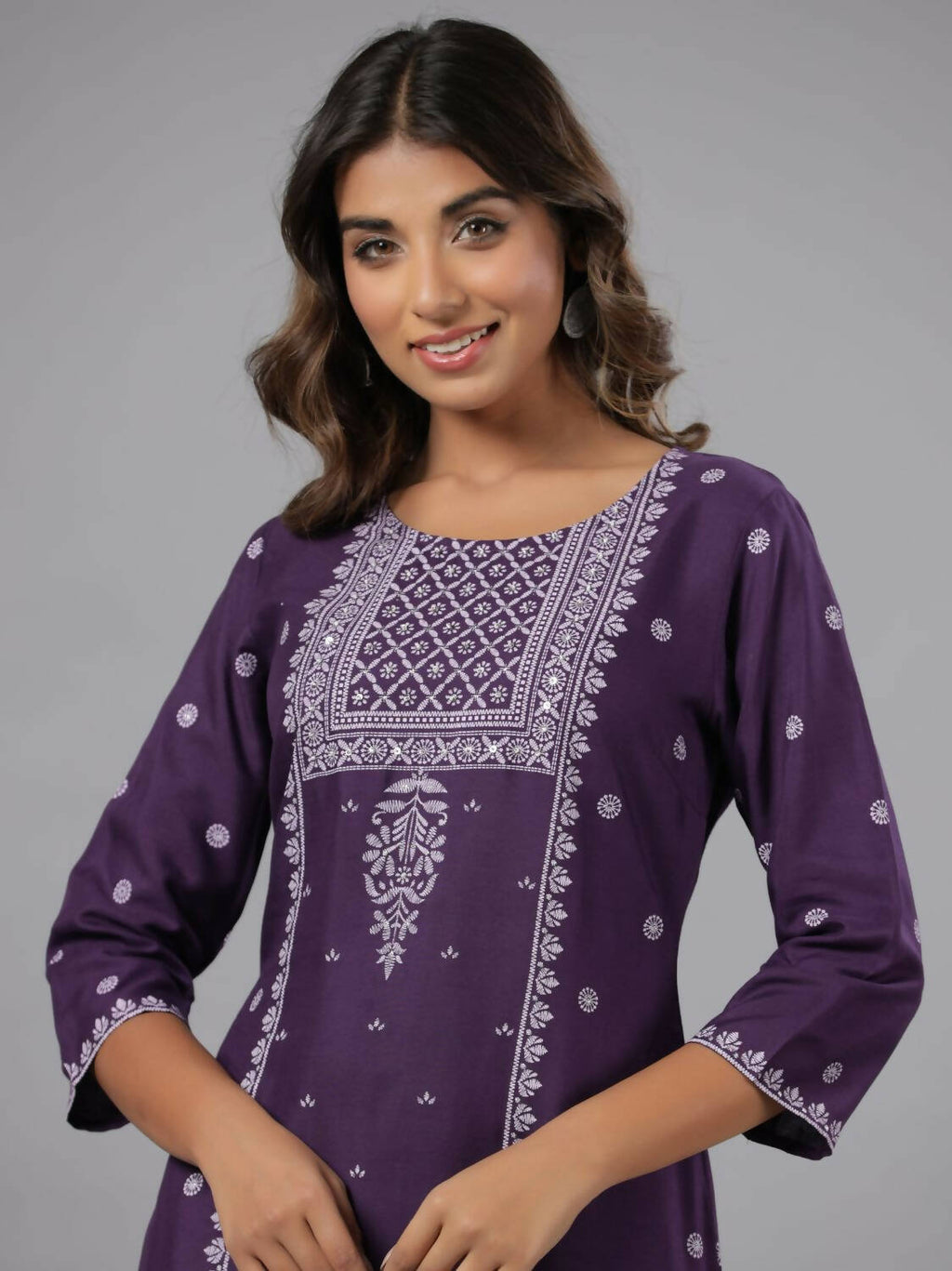 Juniper Women Purple Rayon Printed Knee Length Straight Kurta