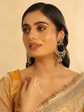 Nuyug 22K Gold Plated Crescent Kundan Drop Green Stone Chandbali Earrings