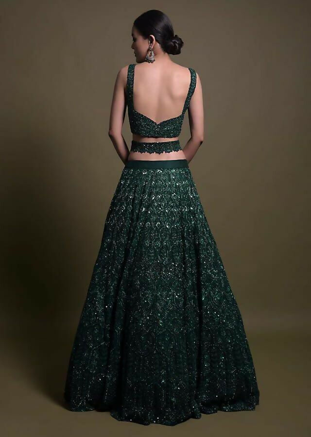 Jyoti Fashion Women's Dark Green Net Sequins with Dori & Thread Embroidered Designer Lehenga Choli Set