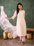The52 Baby pink Women's Gorgeous Cotton Blend Fabric Thread Work Straight Kurta, Pant and Dupatta Set