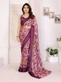 PR Fashion Purple Bright Moss Satin Patta Printed Saree