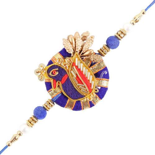 Blue Peacock Zardosi Rakhi & Kaju Katli Box