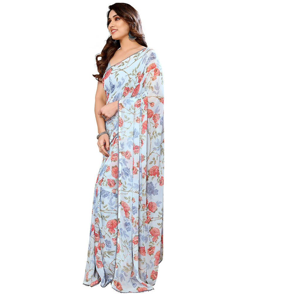 Women's Partywear Designer Sky blue Georgette Fancy Saree - Satrangi