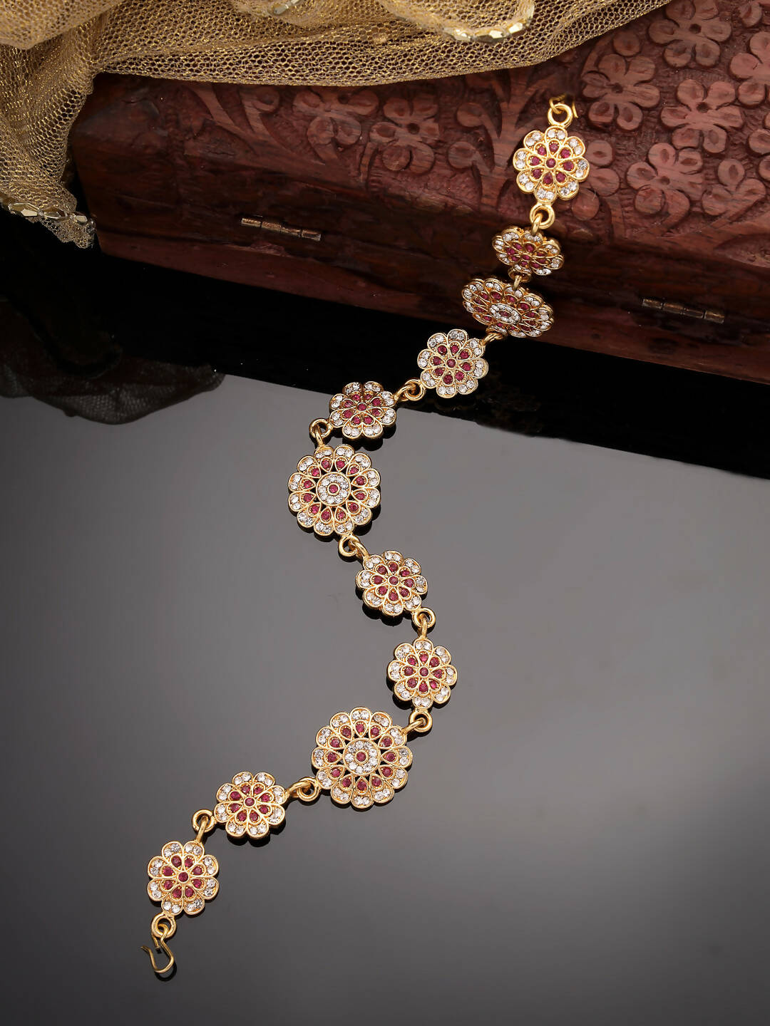NVR Women's Gold-Polished Traditional Meenakari Stones Trending Matha Patti