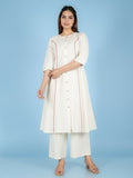 Aramya Cream Linen Cotton Solid A-line Kurta for Women