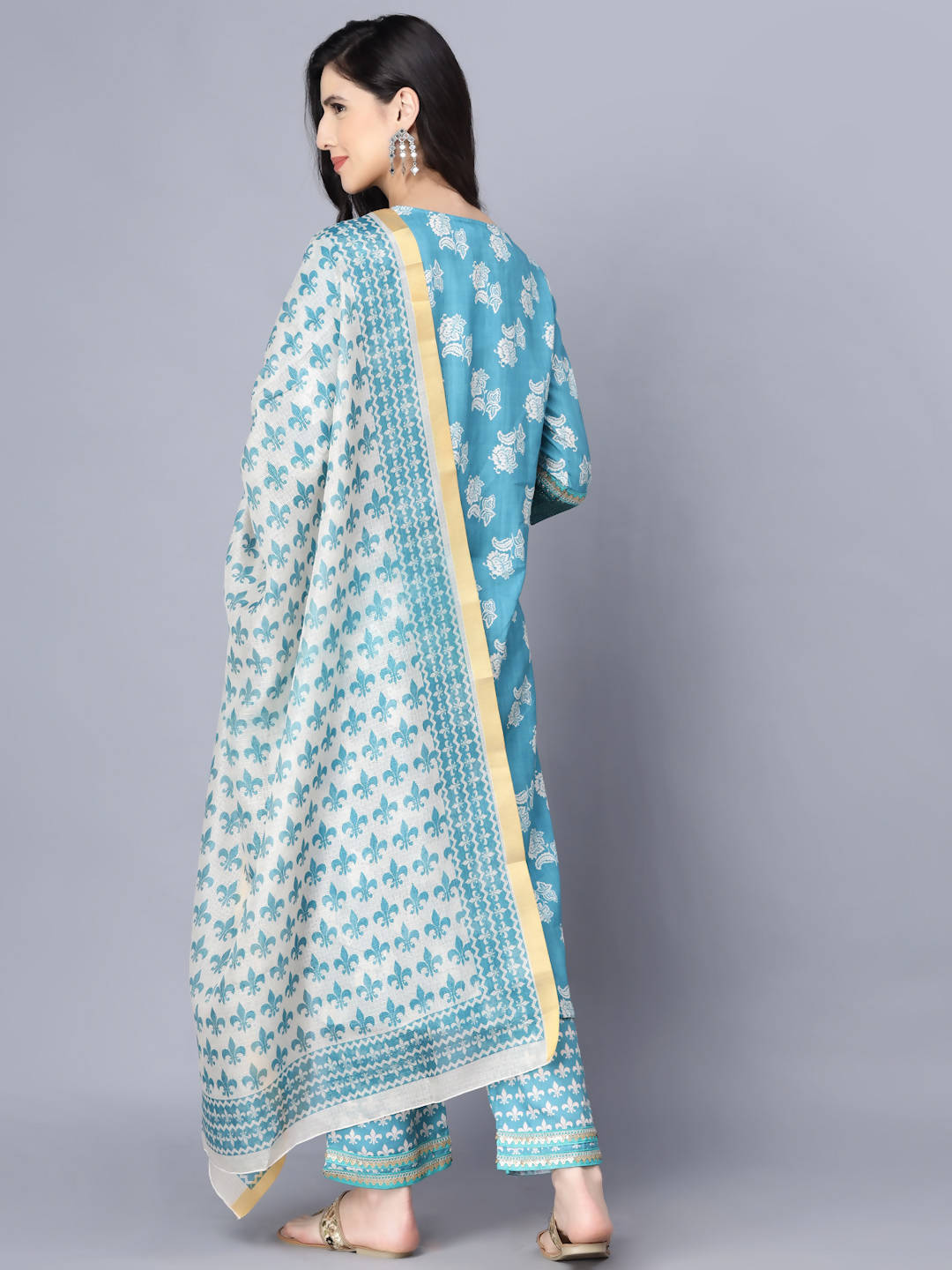 Myshka Women Blue Ethnic Motifs Printed Kurta with Trousers With Dupatta