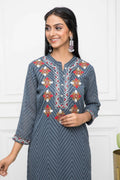 Myshka Women Solid Georgette Straight V-Neck Grey Kurtas
