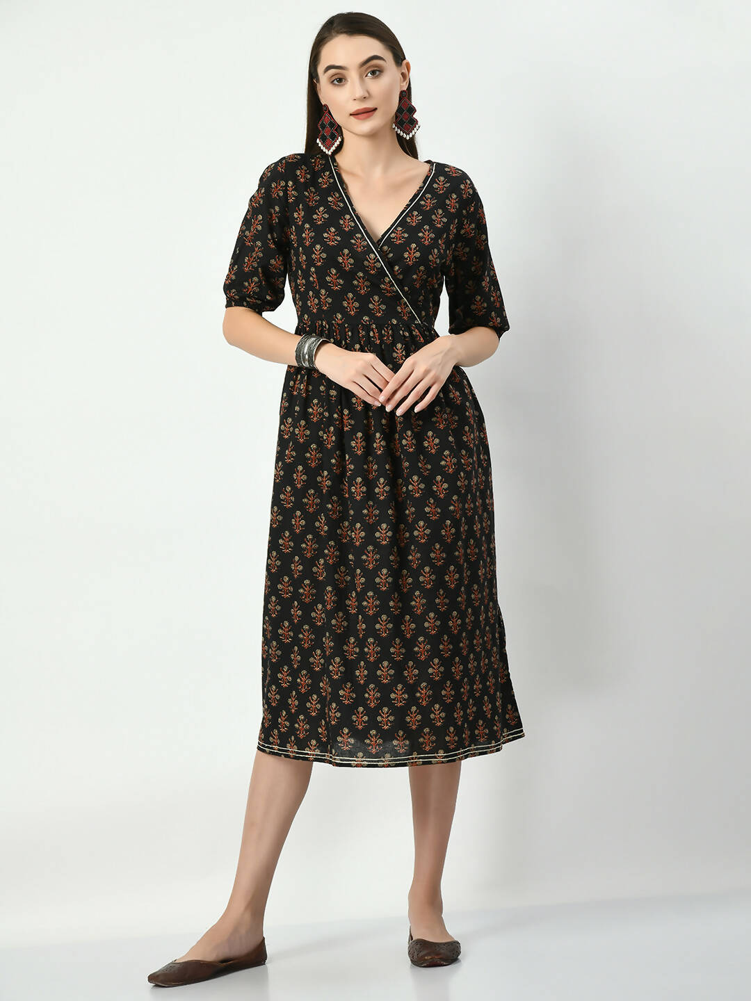 Myshka Women's Black Empire Printed Dress