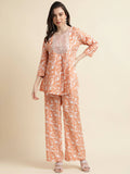 Orange Poly Crepe Digital Printed Top with Matching Bottom - Preeti
