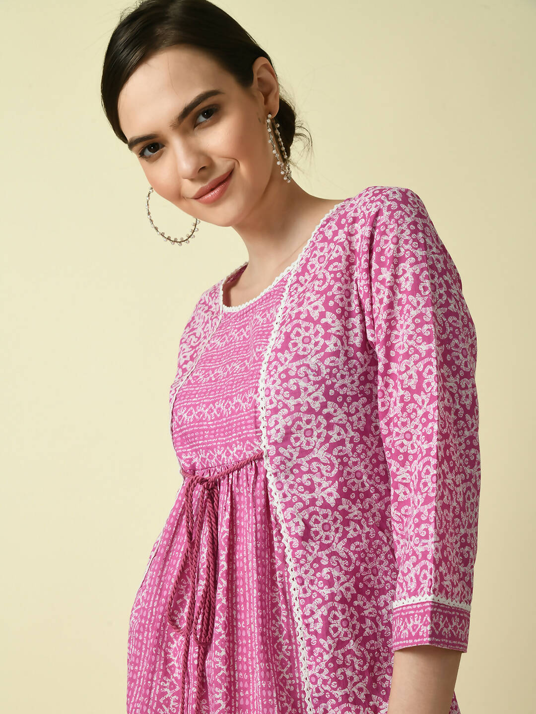 Myshka Women's Pink Floral Printed Gown Dress