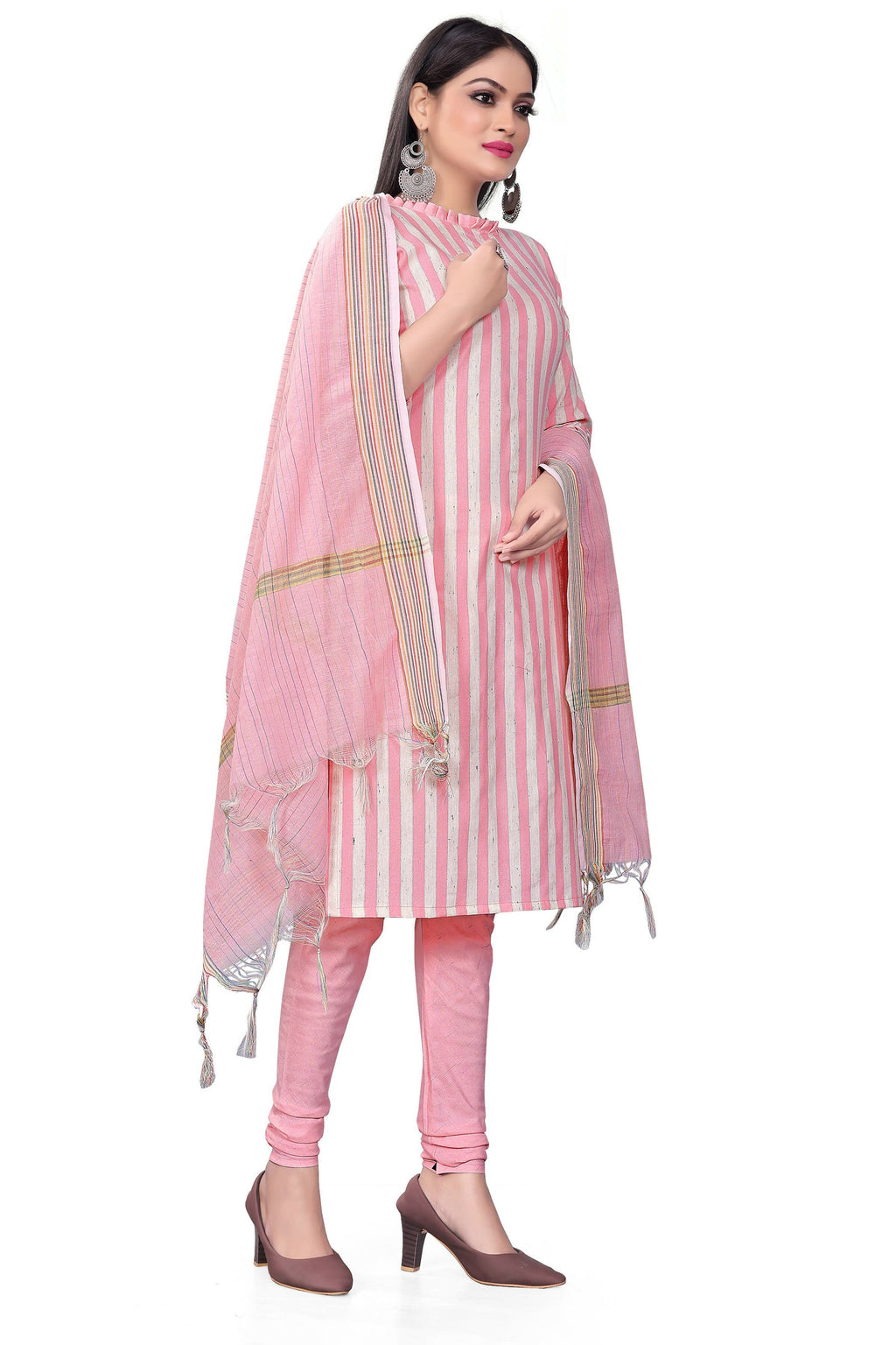 Pink Cotton Jacquard Woven Unstitched Dress Material - Amara