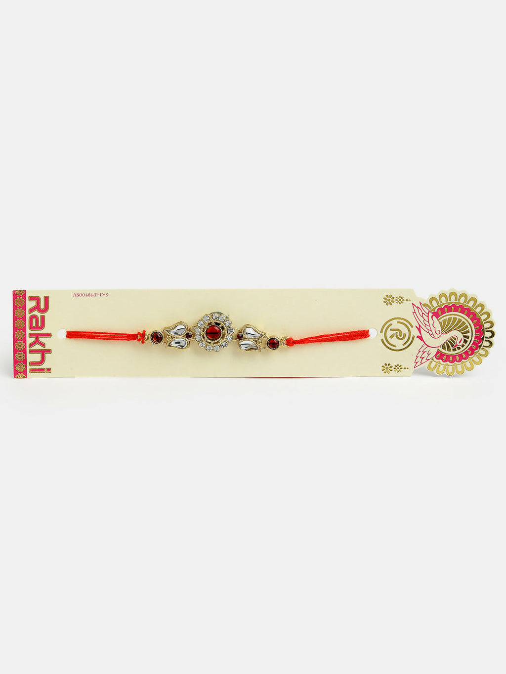 NVR Men Gold-Toned Stone-Studded Rakhi With Roli Chawal