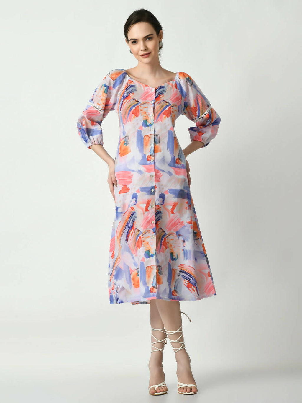 Myshka Women's Multi Abstract Printed A-Line Dress