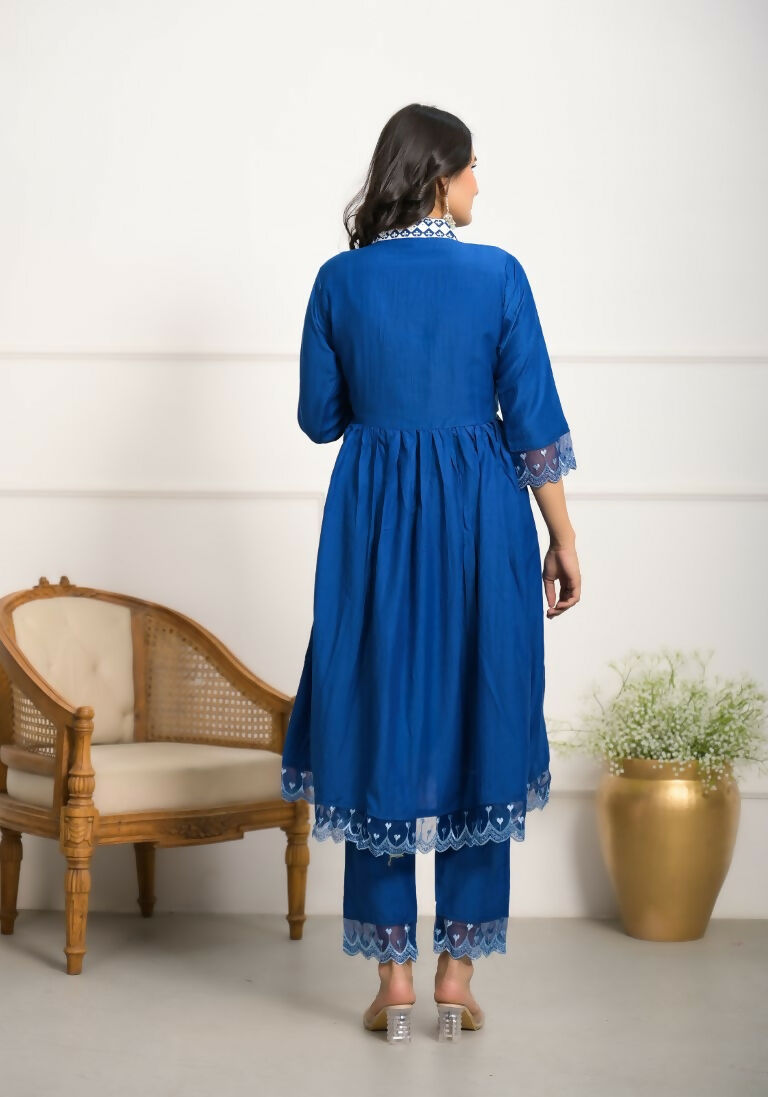Festive Wear Ethnic Blue Silk wih cotton inner Stitched Suit With Dupatta - Tanisha