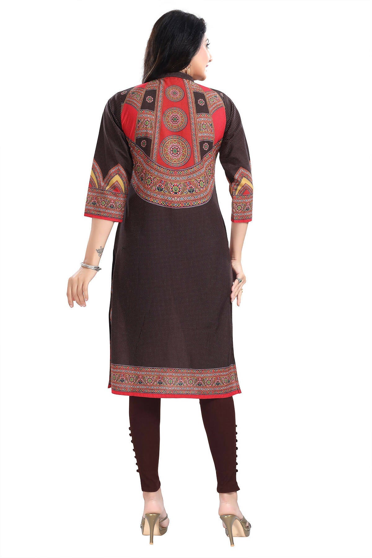 Snehal Creations Bombastic Brown Designer Digital Print Cotton Slub Fabric Long Kurti Tunic