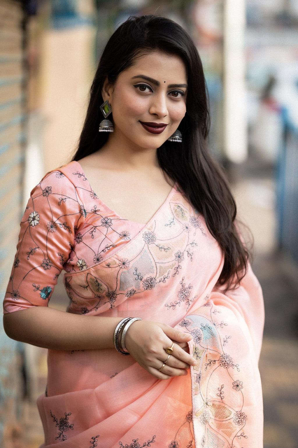 Pink Pure Linen Ethnic Motifs Saree with Unstitched Blouse - Hiral Fashion