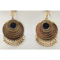 MS Fashion India Gold-Polished Traditional Bridal Party Mirror Chandbali Earrings