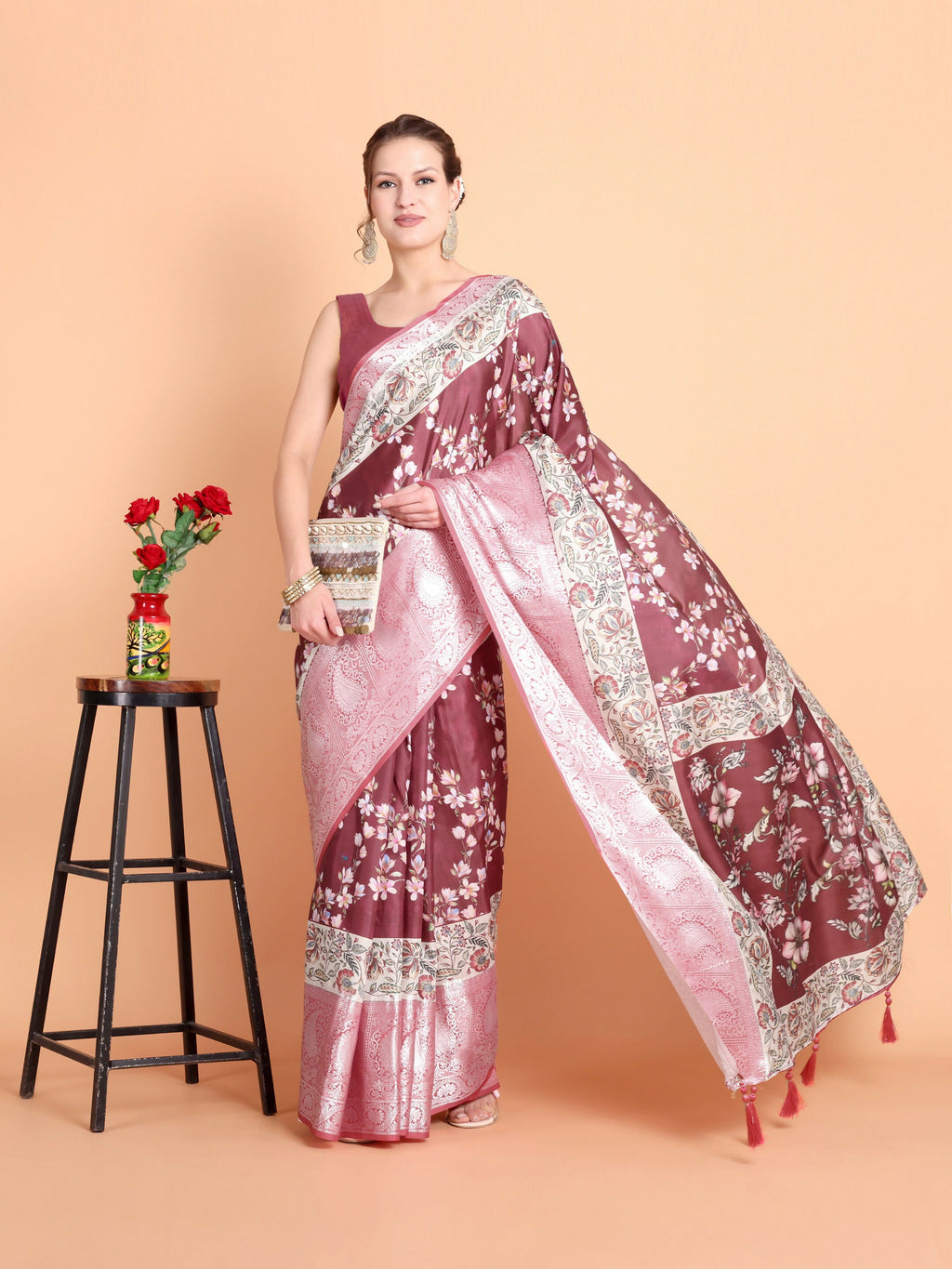 Vamsee Bhavi Maroon Georgette Saree