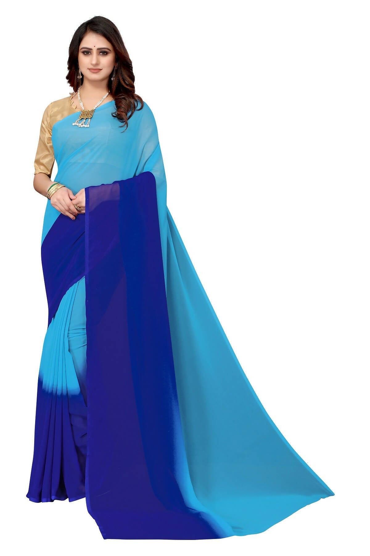 Vamika Blue Half N Half Georgette Saree