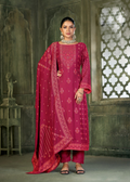 Red Viscose Pasmina Mina Work Kurta & Bottom with Dupatta - Natasha