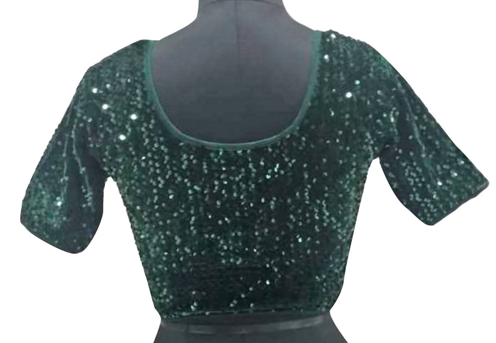 Vamika Bottle Green Velvet Sequence Blouse