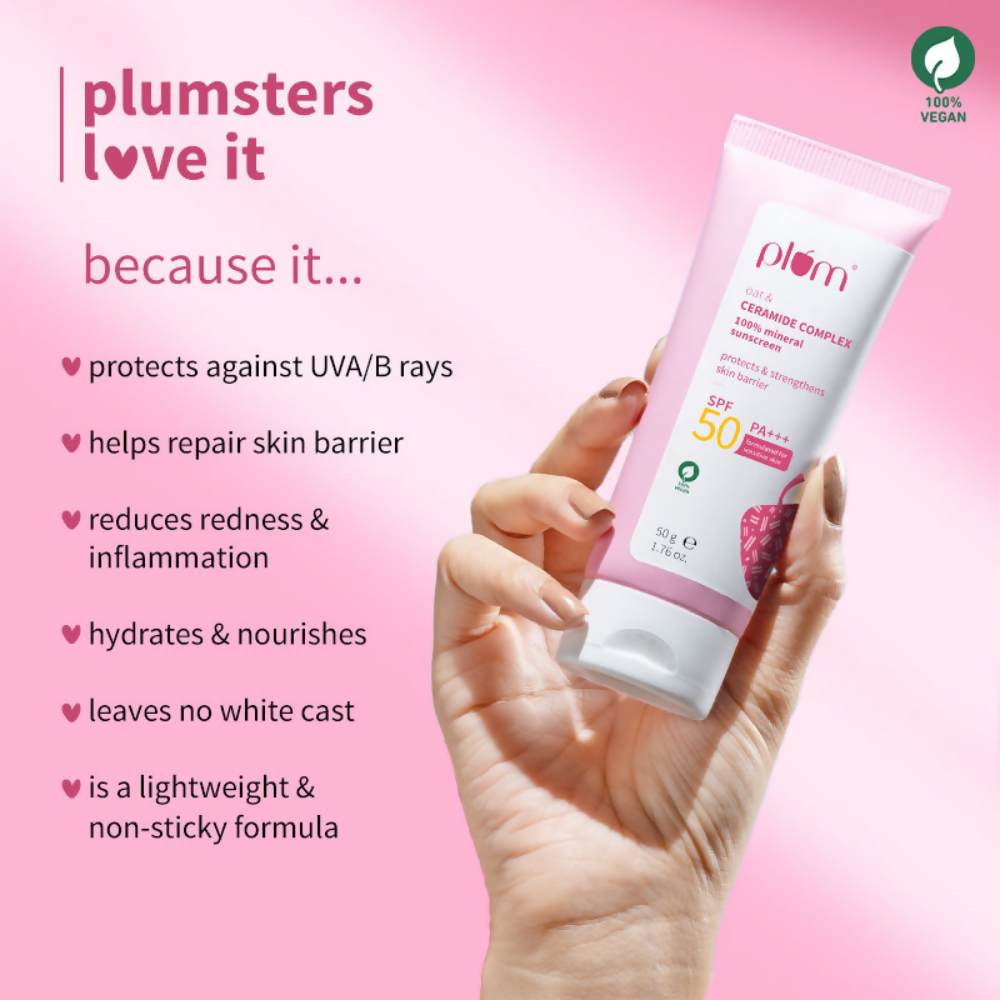 Plum Oat & Ceramide Complex 100% Mineral Sunscreen SPF 50 PA+++