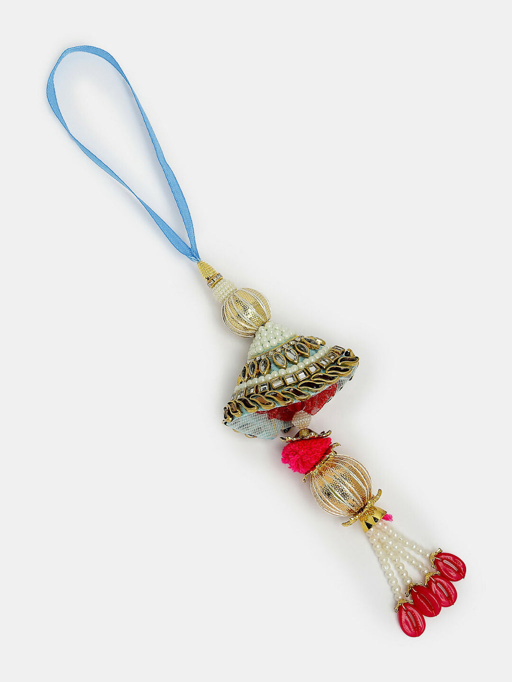 NVR Women & Men Set of 2 Blue Kundan-Studded & Beaded Bhaiya Bhabhi Rakhi With Roli Chawal & Chocolate