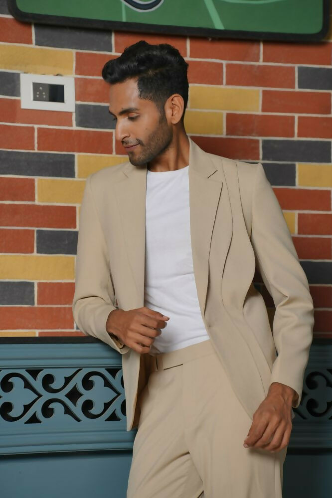 Saville Beige Curve Blazer Set – 4-Way Stretch Wedding & Party Suit For Men by Hilo Design