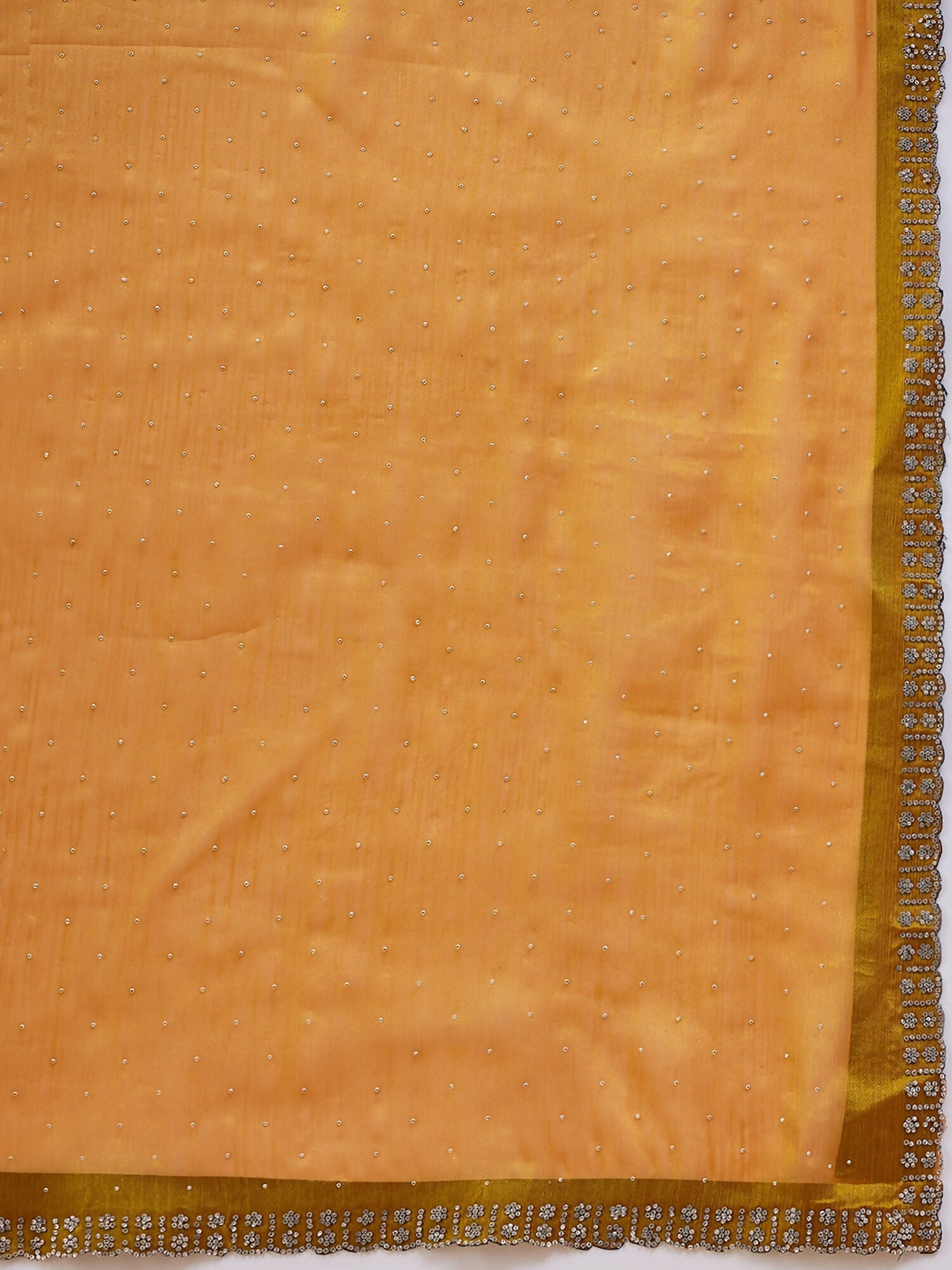 Mustard Organza Swaroski Diamond Work Saree with Unstitched Blouse - Radha