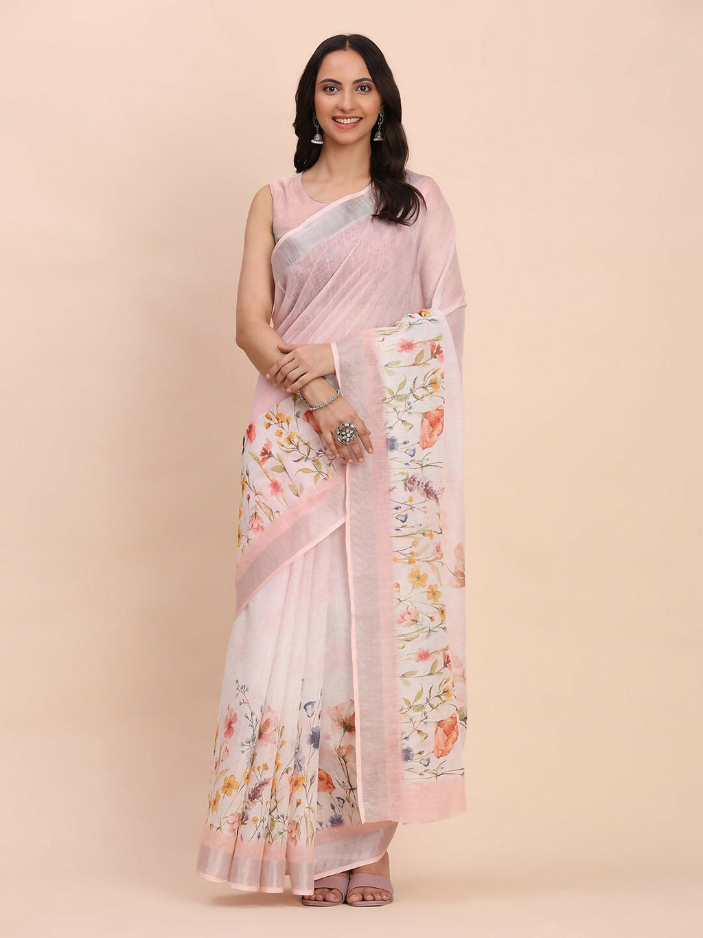 Shree Shyam Fashion Linen Cotton Light Pink Saree