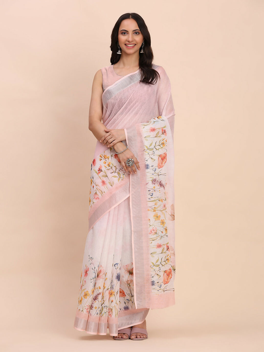 Shree Shyam Fashion Linen Cotton Light Pink Saree