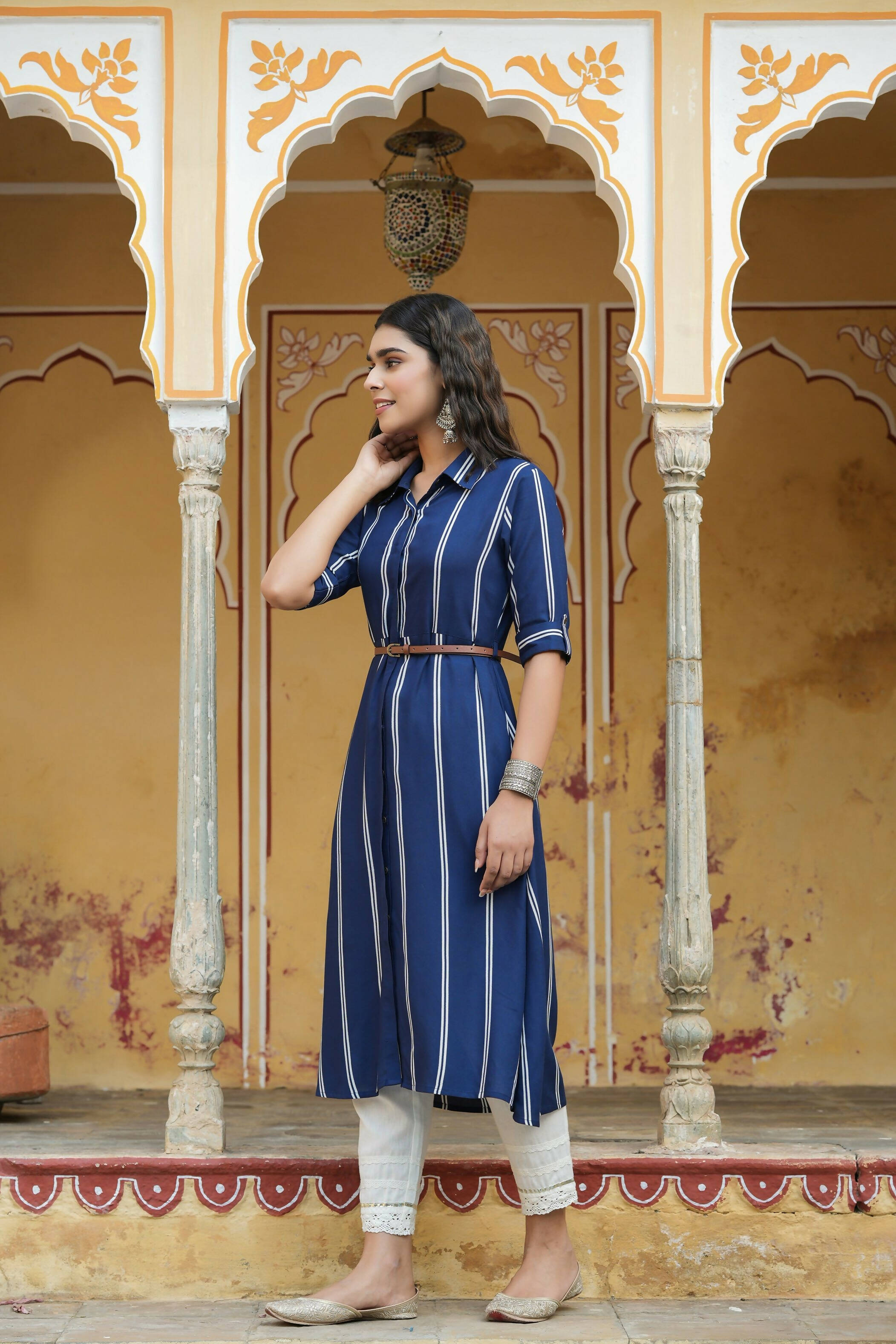 Juniper Women's Navy Rayon Staple Printed A-Line Dress