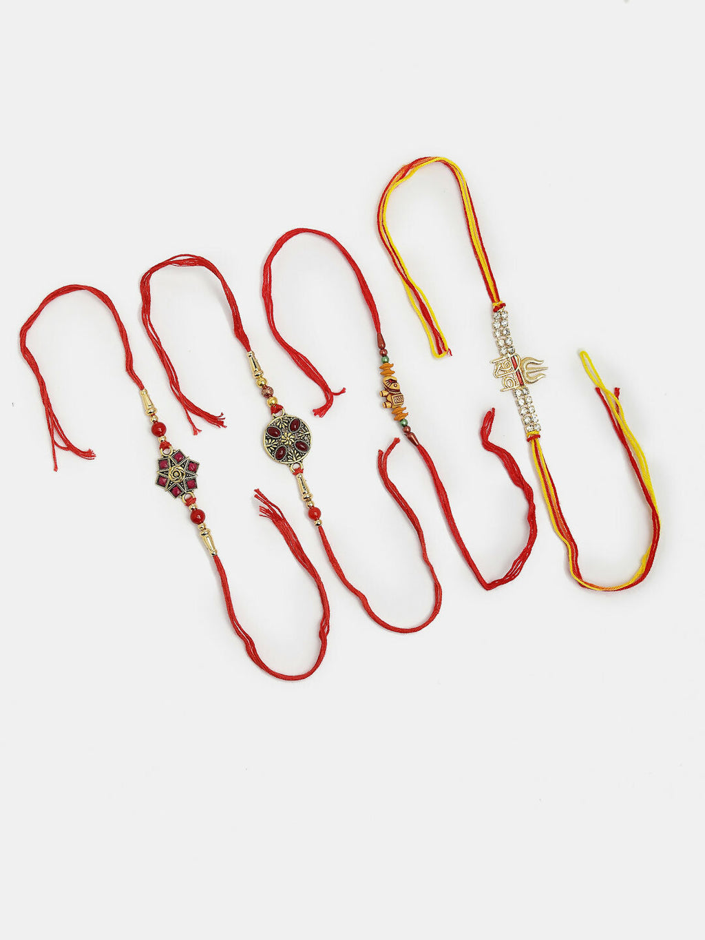 NVR Men Set of 4 Multicolor Stone-Studded Rakhi With Roli Chawal