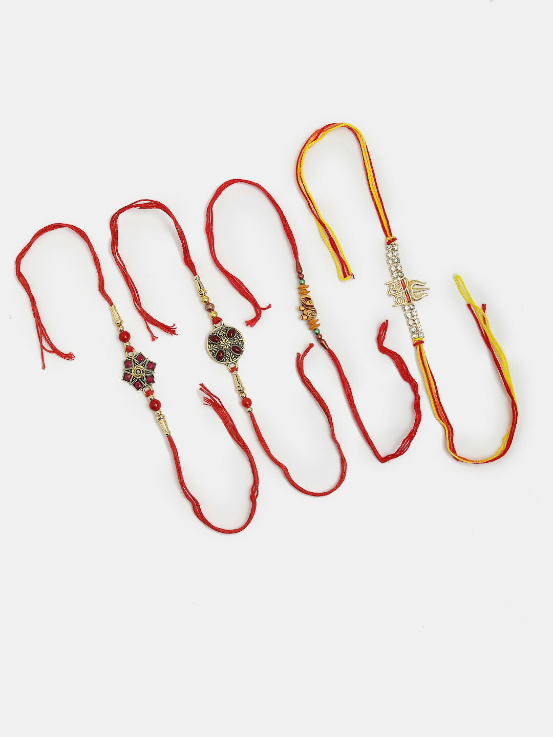 NVR Men Set of 4 Multicolor Stone-Studded Rakhi With Roli Chawal
