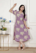 Miravan Womens Lavender Floral Printed A-Line Maxi Dress