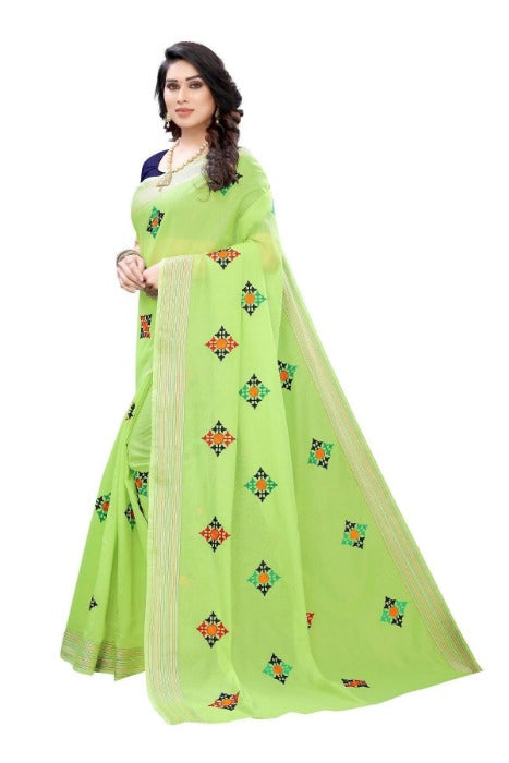 Vamika Chanderi Cotton Embroidery Green Saree (Dixa Green)