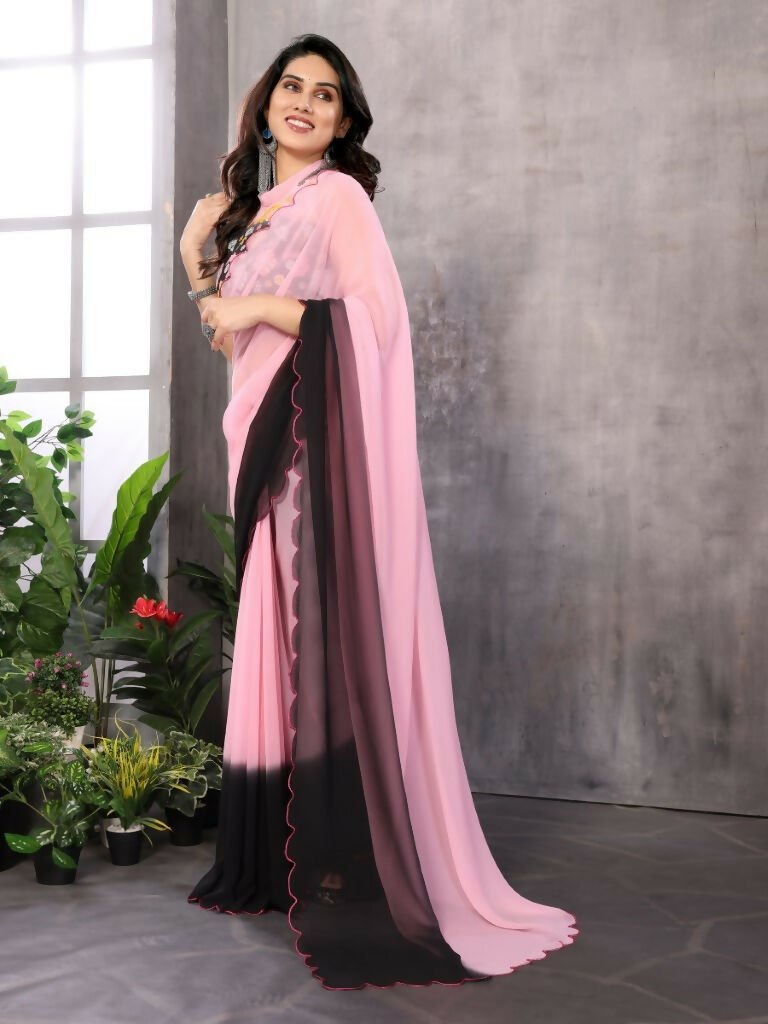 Aafreen Partywear Designer Baby pink Georgette Fancy Saree