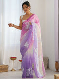 PR Fashion Pink_Lavender Gold Crush Embroidery Work Saree