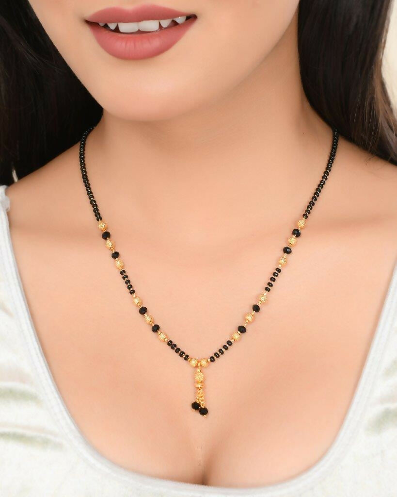 VOJ Gold-Polished Round Design Beaded Chain Mangalsutra
