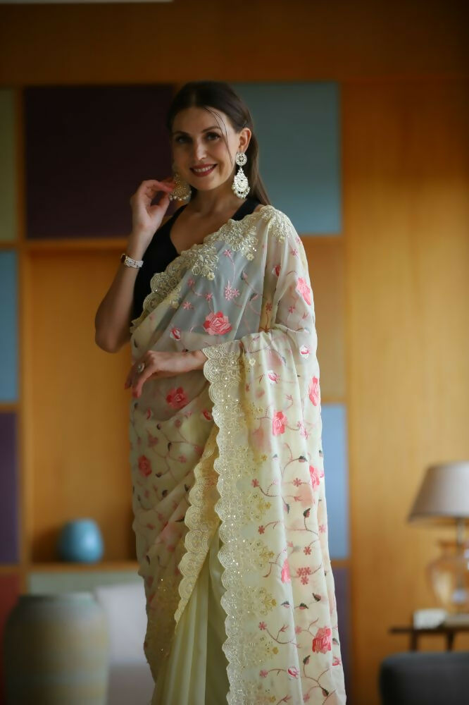Vamsee Ashi Yellow Georgette Saree