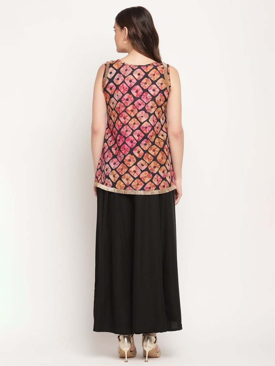 Ahalyaa Women's Black Crepe Digital Shibori Print Top Palazzo Set