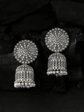 NVR Women Silver Toned Dome Shaped Jhumkas Earrings