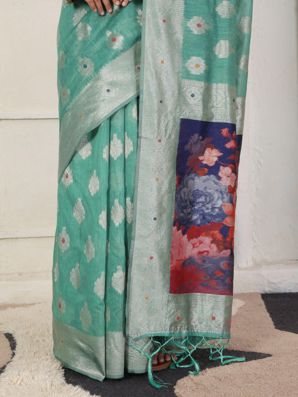 Shree Shyam Fashion Linen Cotton Rama Green Saree