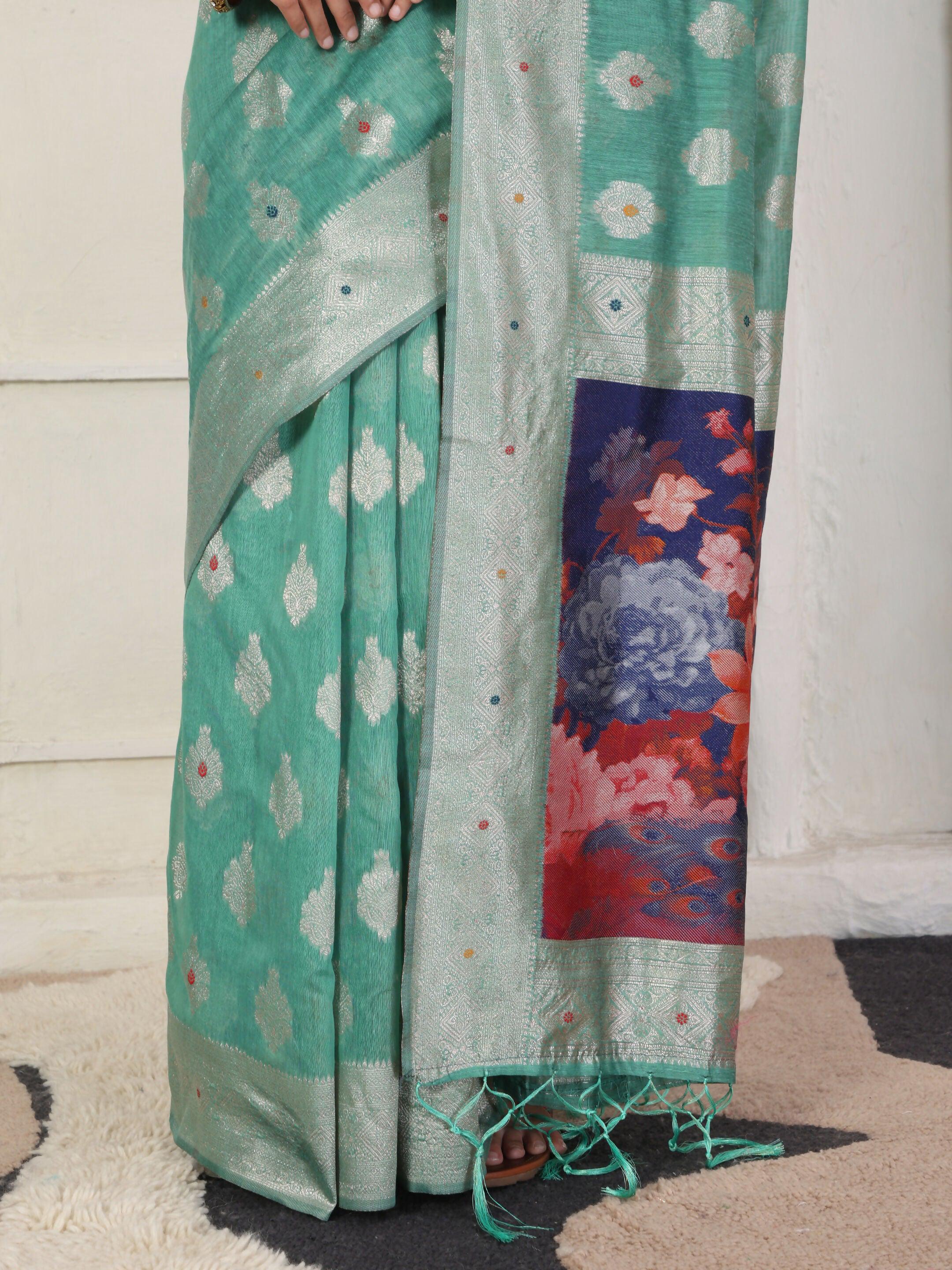 Shree Shyam Fashion Linen Cotton Rama Green Saree